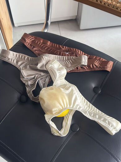 3-pack of blingbling sexy men's thong ice silk T-pants youth low-waist briefs briefs try a single pair of beige M recommended 90-110 Jin Jin equals 0.5 kg