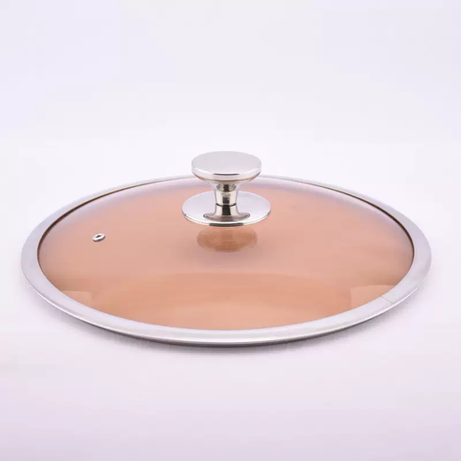 Yusenyi wide edge thickened universal non-slip tempered glass pot lid transparent brown glass lid wok steamer soup pot lid brown stainless steel handle 30cm
