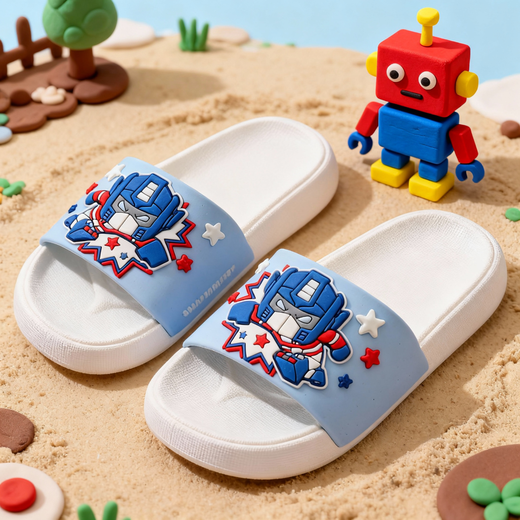 Transformers children's slippers, summer style, non-slip, soft-soled sandals for medium and large children, baby boys, white and blue, size 170