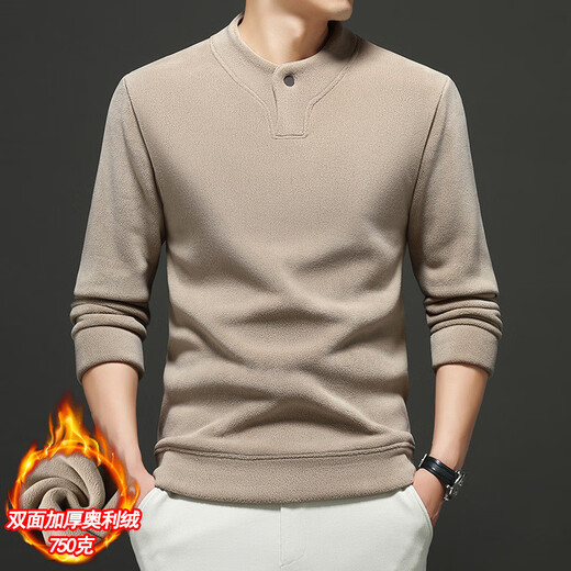 AX one-button double-sided Austrian velvet sweatshirt for men in autumn and winter new Henry collar plus velvet thickening outer wear inner top black M (recommended 95-110Jin Jin equals 0.5 kg)