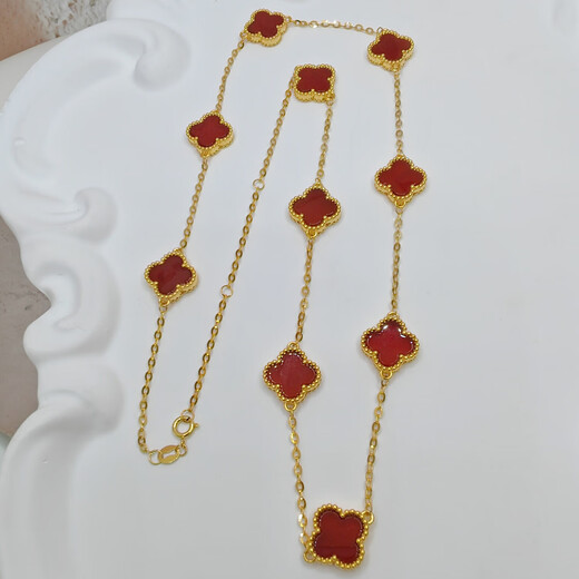 18K gold four-leaf clover clavicle chain, lucky guard, light luxury texture, Valentine's Day gift necklace for girlfriend, white