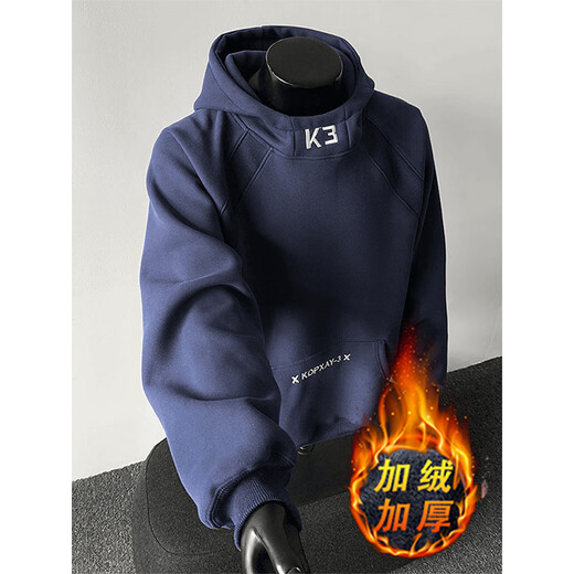 Katuchi trendy brand heavy stiff hooded sweatshirt men's autumn and winter American high street velvet thickened handsome couple tops jacket white gray velvet XL recommended 120-140Jin Jin equals 0.5 kg