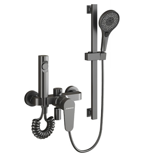 Jomoo shower head set simple roofless shower bathroom pressurized nozzle split lifting rod household all-copper mixing valve B2-gun ash simple three-function shower + lifting rod