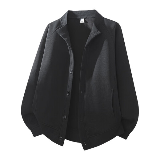 GOLDLION G+ Retro Waffle Cardigan Jacket Men's 2025 Autumn New Japanese Henley Collar Loose Sweatshirt Clip Fashion Black M