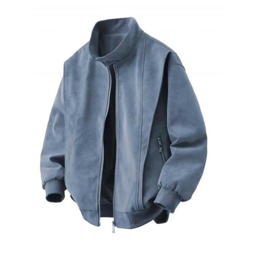 Liser唐团夹克男女款春秋季美式覆古棒球领休闲宽松美拉德水洗皮衣港风 灰色 L