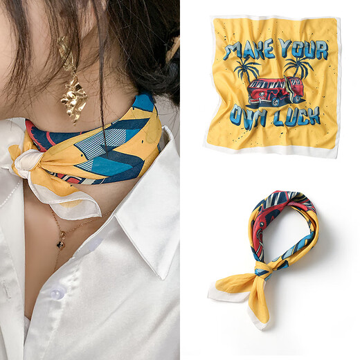 West Coast hip-hop street dance scarf small square scarf for women and men trendy brand American turban street headband retro Japanese scarf yellow