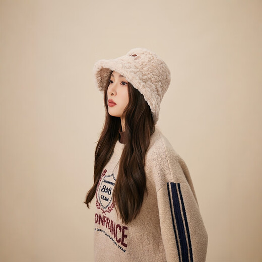 MMOPTOP letter plush fisherman hat for women in autumn and winter, large head circumference, face-showing small hat, warm plus velvet basin hat
