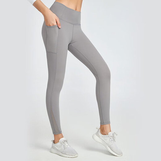 Double-sided nude breathable high-waist butt-lifting yoga pants with high elasticity and soft nine-point Pilates pants professional sports fitness pants light gray (YJK20-11-2) XL
