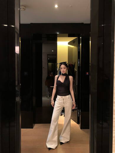 Wuu2Sweet Wu Taitian overlapped shadow weaving dream mesh breast pad camisole women's summer short top white polka dot S