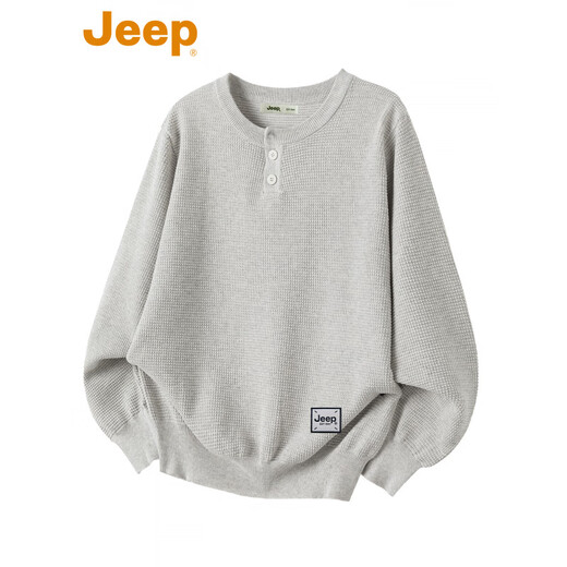 Jeep (JEEP) American high-end old money style sweater men's autumn and winter Henry collar pure cotton bottoming shirt tops trendy brand snowflake gray counter genuine M recommendation 95-120Jin Jin equals 0.5 kg