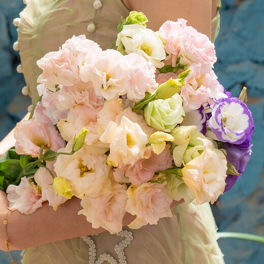 Lisianthus flowers Yunnan straight hair home water-raised bouquet classic matching flower arrangement Chinese Valentine's Day gift fresh cut flowers random color Lisianthus 20-25 buds