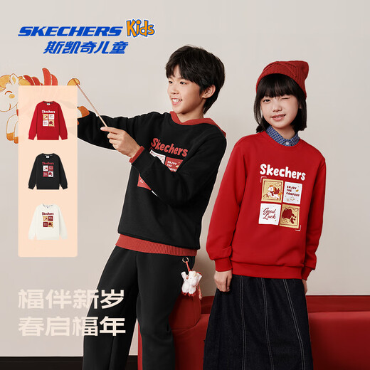 Skechers Children's Spring Series Autumn and Winter Children's Clothes Red Raglan Sleeves Fashionable and Versatile Sweater L126K020