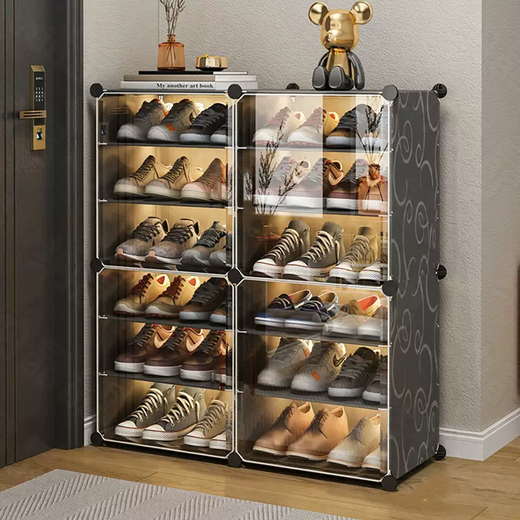 Yusenyi simple shoe rack doorway household dust-proof transparent shoe cabinet dormitory multi-layer shoe storage artifact space-saving shoe box (single row saves space) 1 row 6 layers of black flowers (single row saves space) 1 row 6 layers of black flowers