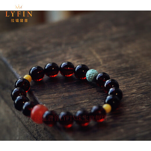 Layun Feiyin collectible blood amber bracelet for women with original ore turquoise patterned beads and southern red separated beads single circle 10mm