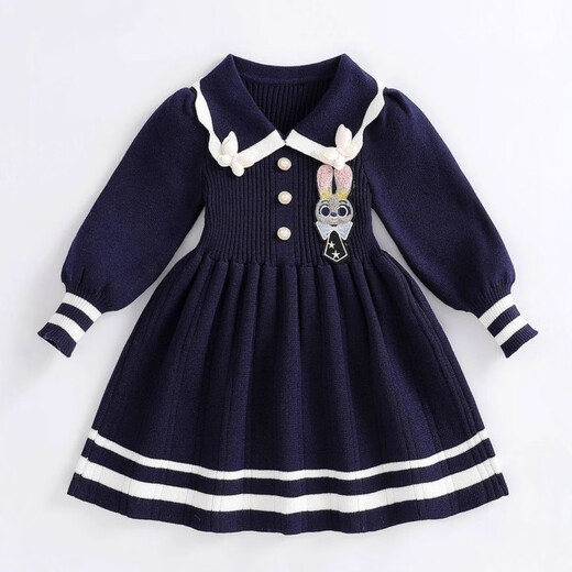 Yaochao Girls Judy Rabbit Sweater Dress 2025 New Baby Princess Dress Police Officer Dress High Quality College Style Dark Blue 90