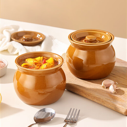 Stew pot for stewing household steamed egg custard over water, small crock pot steaming cup, ceramic one-server with lid, soup and egg custard, thickened version, crock pot stew pot (white), single pack 500ml