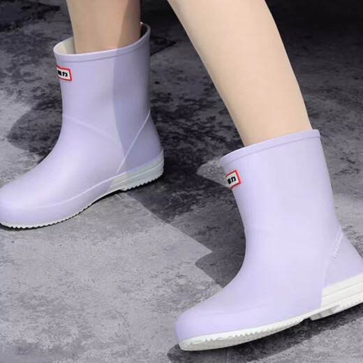 Pull-back rain boots for women all seasons waterproof non-slip short boots non-slip rain boots rubber shoes water shoes work shoes fashion HXL013 light purple 37