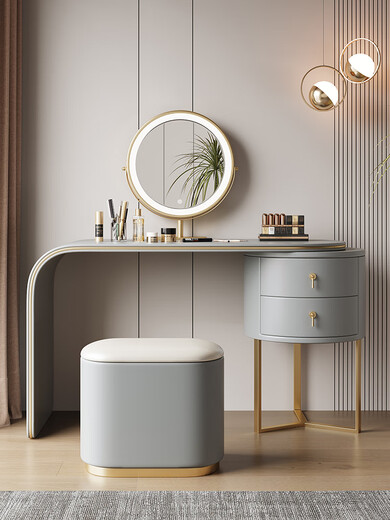 Xiyin Italian style bedside table and dressing table new light luxury high-end minimalist style bedroom modern simple small apartment collection off-white dressing table + makeup stool + mirror with lamp assembly 0.8 meters