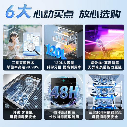 Rongsheng Disinfection Cabinet Household Embedded Disinfection Cupboard Three-layer Tableware Kitchen 304 Stainless Steel Large Capacity Mosaic Two-Star Disinfection National Subsidy RX06A