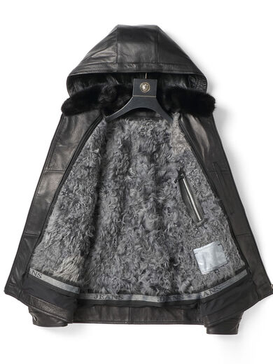 Tutu Diary fur all-in-one men Haining genuine leather leather jacket goatskin removable hood moustache wool winter jacket plus velvet black L L Recommended weight 100 Jin Jin equals 0.5 kg -120 Jin Jin equals 0.5 kg
