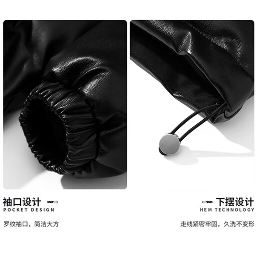 NASA MARVEL cotton coat men's winter coat thickened trendy pu leather trendy brand cotton coat couple stand collar warm jacket black L