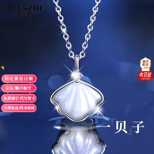 Ji Shizhe (GIEVSZHE) platinum pt950 platinum necklace with a shell pendant, birthday, Chinese Valentine's Day gift for girlfriend, noble platinum model - platinum necklace + white mother-of-pearl