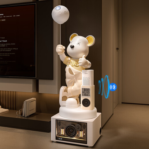 Jizhao 2026 new karaoke multi-function clock violent bear living room ornaments next to the TV cabinet high-end atmosphere and high-end beige + karaoke audio multi-function clock + Xiaoai audio + starry sky light