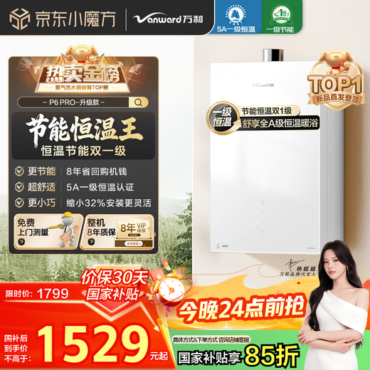 Vanward Bailu P6 PRO Level 1 constant temperature, 15% national subsidy, 16 liters of natural gas water heater, DC frequency conversion, energy-saving, supercharged, large water volume, pear blossom white