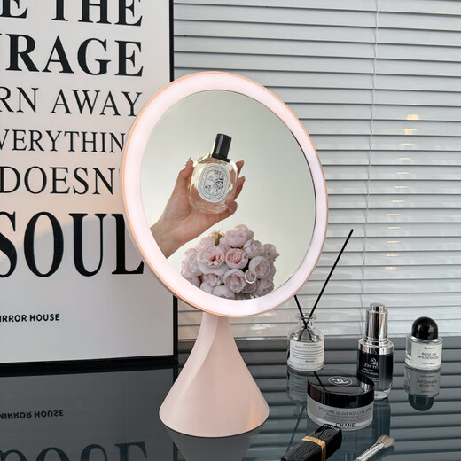 German quality LED makeup mirror desktop makeup mirror light luxury desktop makeup mirror with light desktop touch-up dormitory office makeup mirror pink large size rechargeable