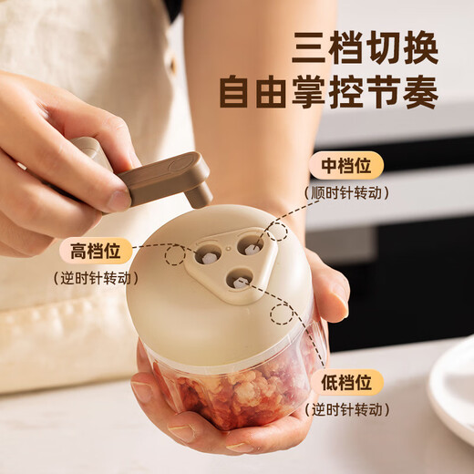 Zwilling German Seiko Quality Garlic Artifact Manual Household Small Blender Cutting Minced Garlic Crushing Garlic Machine Fan Manual Blender-250ml Upgraded Three-Blade Head_Three-speed Switch Pearl