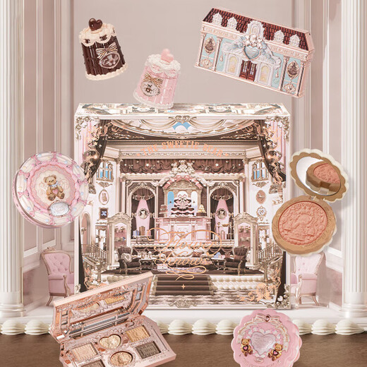 Flower Knowledge Sweetheart Bear Makeup Set Gift Box for Valentine's Day Birthday Gift for Girlfriend and Wife Peach Mousse/11 pieces in hand with mirror