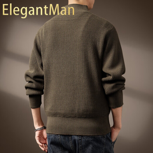 ElegantMan high-end American tough guy retro Henry collar sweater for men spring and autumn new thickened warm heavy base sweater for men Tuhao Green S _Suitable for 90-110Jin Jin is equal to 0.5 kg