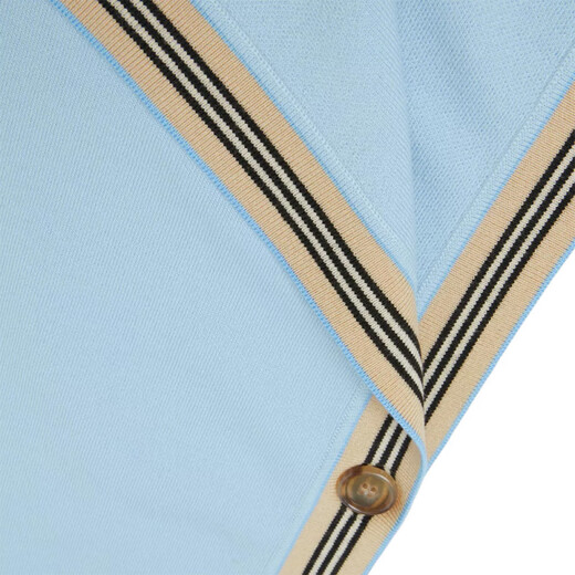 Burberry (BURBERRY) children's clothing FW22 striped trim button half-pull ribbed turtleneck cloak blue children's model blue L