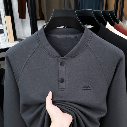 GOLDLION G+Goldlion broken code 2026 German velvet two-button Henry collar sweatshirt men's autumn and winter new casual pullover loose khaki M (recommended 95-110Jin Jin is equal to 0.5 kg)