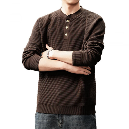 Bmuvlss luxury high-end brand men's American trendy Henry collar sweater for men 2025 autumn and winter pineapple plaid sweater for men red coffee S suitable for 90-110Jin Jin equals 0.5 kg