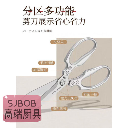 SJBOB Japanisch importierte Edelstahl-Küchenschere, erweiterte Version, leistungsstarke Haushaltsschere für Huhn, Ente, Gans, Fisch, Steak und Grill, erweiterte Version, leistungsstarke Schere