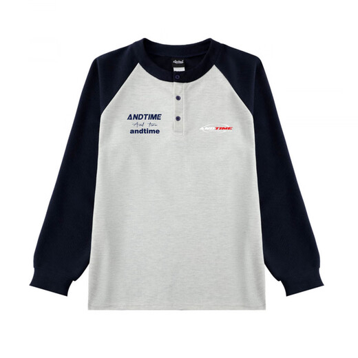 LI NING Li Ning Henry Collar Long Sleeve Antique Splicing Heavy Waffle American Casual Sports Bottoming Knitted Sweater Waffle Long Sleeve ATIME Embroidered Gray Blue M _160-170cm85-125Jin Jin is equal to 0.5 kg