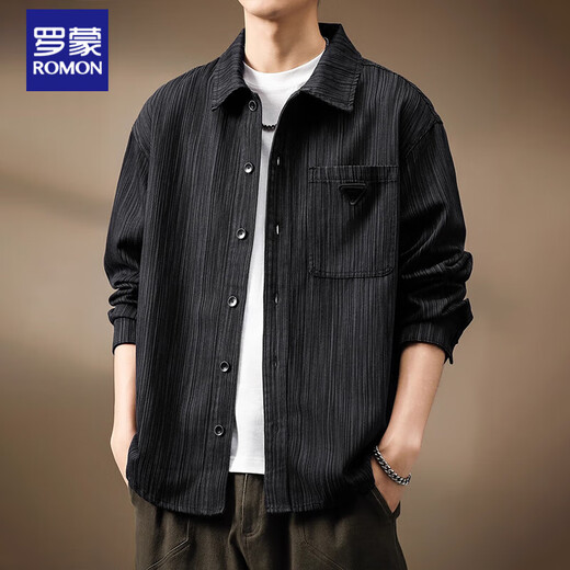 ROMON японский стиль бамбуковый узор рубашка куртка мужская осенняя свободная новая верхняя одежда в стиле ретро рабочая одежда рубашка с длинными рукавами черная XL