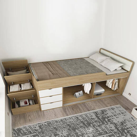 Yusenyi custom-made small-sized single-person ultra-high box bed, simple multi-functional high and low bed wardrobe, customizable bunny, millennium boat, Moganshan board with anti-counterfeiting mark certificate 1000mm*1900mm_box frame structure
