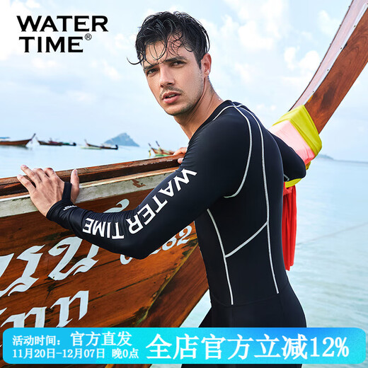 WATERTIME wetsuit men's warm sun protection swimsuit full body one-piece jellyfish suit wetsuit swimming surfing suit one-piece wetsuit black S