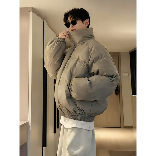 Katuchi American tie-dyed down cotton coat men's winter short high-collar bread coat cleanfit high-end cotton coat thick coat camel XL