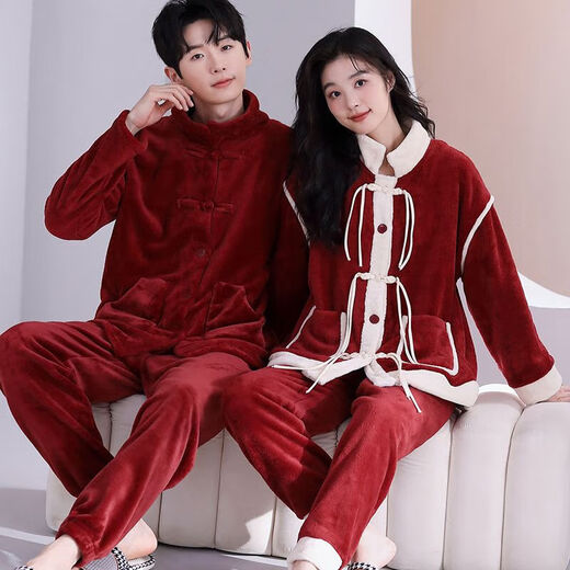 Victoria style wedding pajamas winter coral velvet couple red newlywed men and women plus velvet thickened home clothes can be worn outside the suit 9838 M women