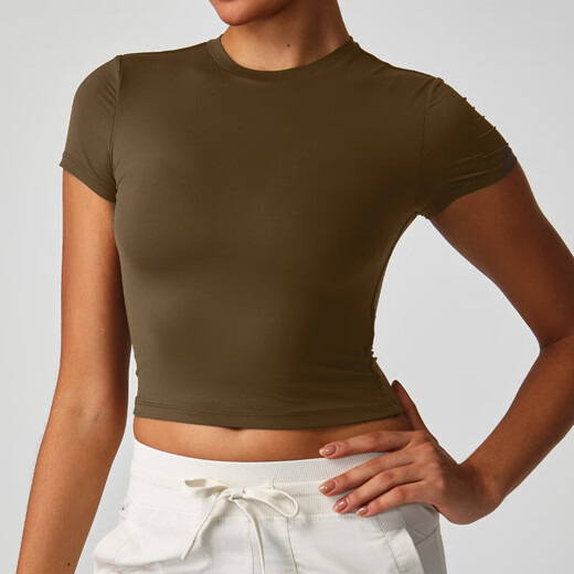 High elastic slim casual versatile T-shirt women's sports yoga fitness top short yoga wear Pilates short sleeves Albumin S