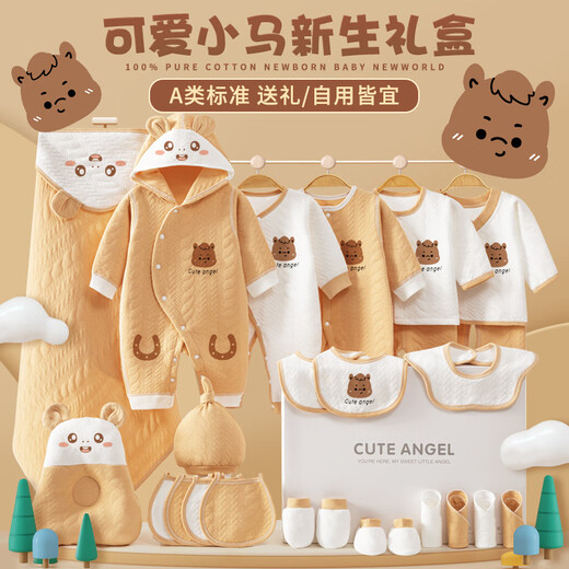 SANFE ELEPHANT Baby Clothes Newborn Gift Box Cotton Set Spring, Summer, Autumn and Winter Baby First-born Gift Maternal and Infant Supplies Warm Blue 22-piece Set 59cm (0-3 Months)