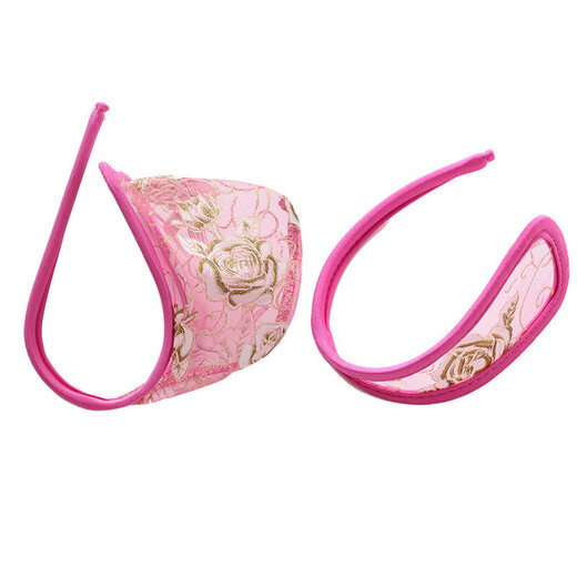Invisible C-string sexy underwear that can be used by both men and women. Transparent lace couple underwear set with butt-revealing thong. D077 rose red men's style.