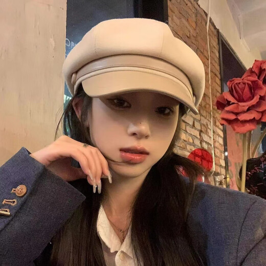 Kefuyan autumn and winter hat women's beret woolen retro trend new octagonal hat versatile face small duck tongue painter's hat woolen octagonal hat-brown gold label style M head circumference 54-62c adjustable