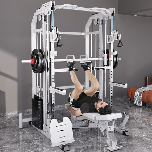 研博龙门架多功能史密斯机综合训练器家用卧推健身深蹲架一体器械 裸机+120KG杠铃+凳【包安装】