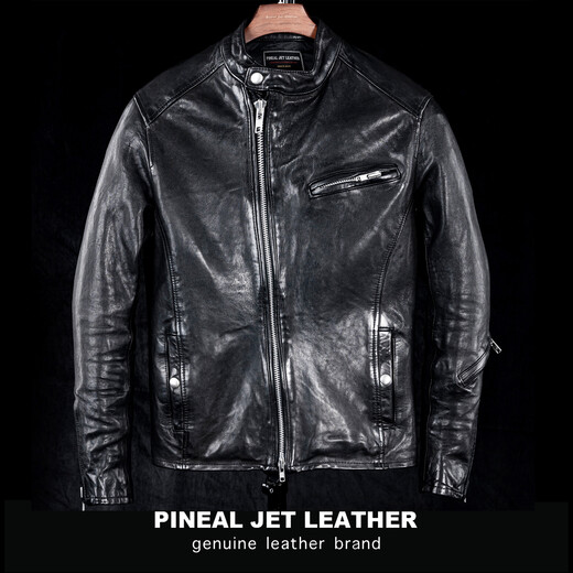 PJL Men's Cross-Stretch Sheepskin Day Single Retro Distressed Short Spring and Autumn Coat Leather Jacket Sheepskin Cross-Layer Black S (120Jin Jin is equal to less than 0.5 kg)