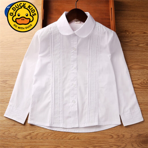 G.duck girls long-sleeved white shirt spring and autumn middle and large children's campus pure cotton white shirt children's girls primary school uniform style lace long sleeves plus velvet 160 cm suitable for 150-160cm age 10-12 years old