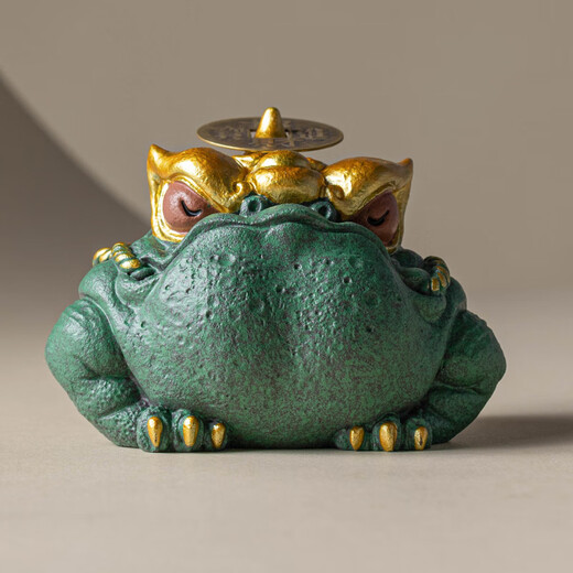 2025 Chinese-style creative Tianji Golden Toad desktop decorations, office study, money dropped from the sky, tea pet decorations, green sandstone colored gold magical four beast ornaments_Tianji Golden Toad gift box without Specifications